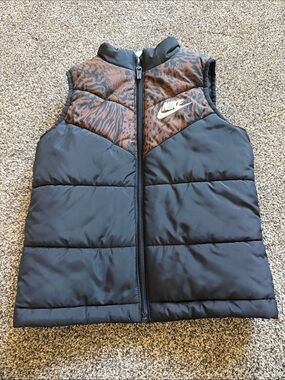 Nike Black Vest with Brown Animal-Print Yoke